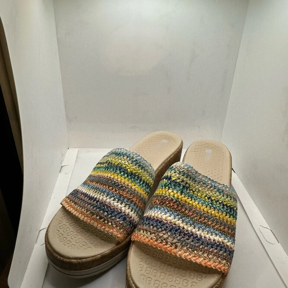 Bzees Cream and Tan Sandals with Woven Strap